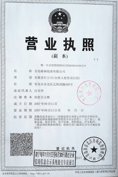 Китай Qingdao Hainr Wiring Harness Co., Ltd. Сертификаты